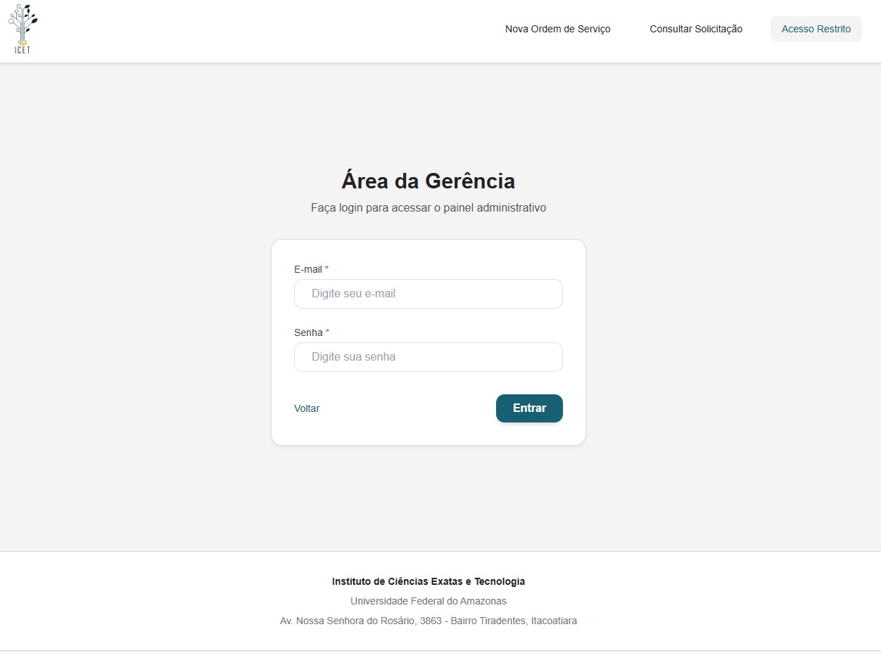 Tela de login de gerência